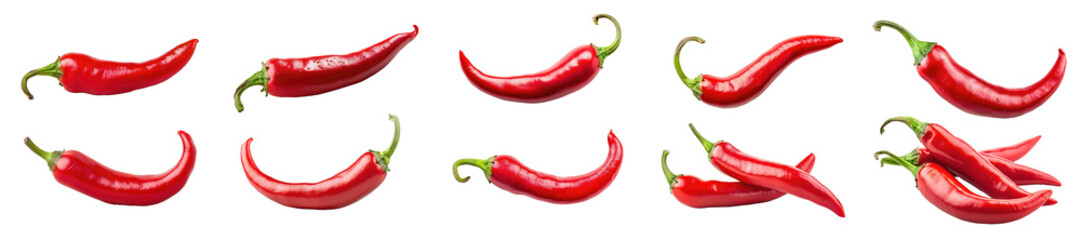 Set of hot red chili pepper, cut out - stock png. - Powered by Adobe