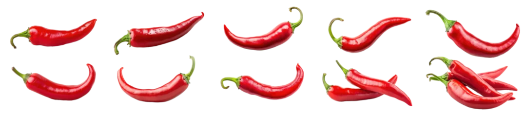 Foto op Plexiglas Set of hot red chili pepper on a transparent background © Volodymyr