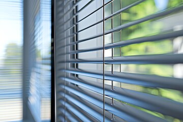 Close-up aluminum Venetian blinds on modern window