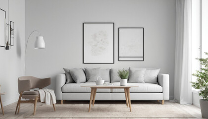 Mockup frame in living room interior, 3d rend