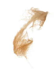 Sand Storm desert with wind blow spin around. Golden yellow sand tornado storm with high wind. Fine Sand circle around, White background Isolated throwing particle element object