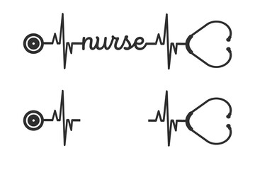 Nurse Typography Design Vector, Medical Stethoscope with Nurse typography, Nurse Typography with Stethoscope Vector Illustration, Stethoscope heartbeat, Nurse typography with nurse cap, Typography - obrazy, fototapety, plakaty