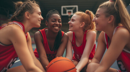 Women, basketball team.  - obrazy, fototapety, plakaty