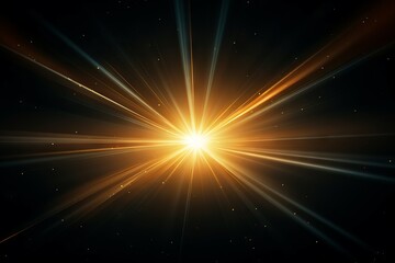 Fototapeta na wymiar Glowing sunlight rays with lens flare effect on black background