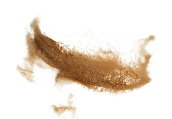 Abstract cloud fly. Yellow colored sand splash throwing curve circle in Air. Golden grain wave...