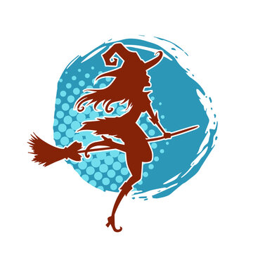 recommend clip art: Silhouette of a female witch ride broom