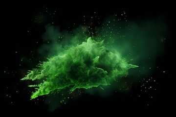 Green explosion with cloud of dust vector, with black background