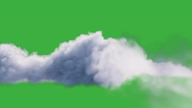 Fighter plane is flying through the clouds on green screen background
