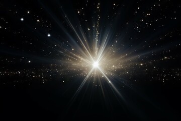 Fototapeta premium Lens flare effect on black background: white sparkling light rays for creative design projects
