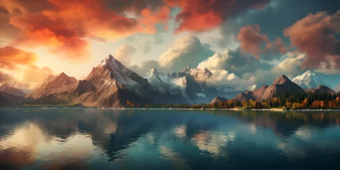 Fotobehang Beautiful landscape with mountains and lake,Mountain Majesty Lakeside Beauty.  © UMAR