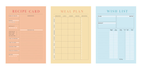 Recipe Card Meal Plan Wish list planner. (Beach)