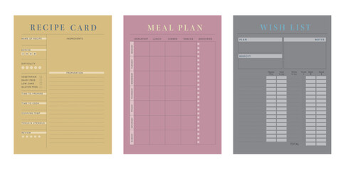 Recipe Card Meal Plan Wish list planner. (Fashion)