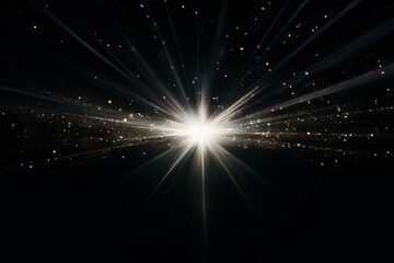 Lens flare effect on black background: white sparkling light rays for creative design projects