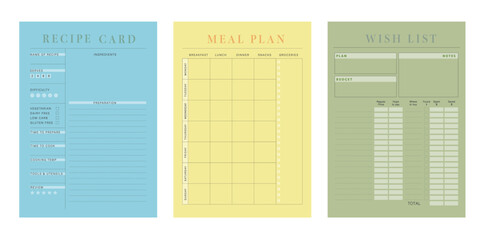 Recipe Card Meal Plan Wish list planner. (Spring)