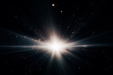 Lens flare effect on black background: white sparkling light rays for creative design projects