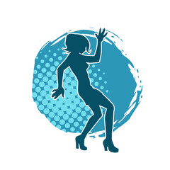 Silhouette of a slim female in dance pose. Silhouette of a woman dancing.