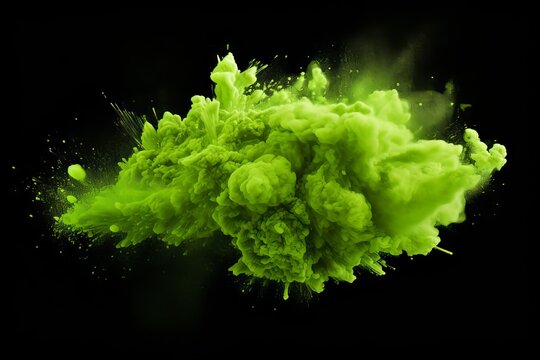 Green explosion with cloud of dust vector, with black background