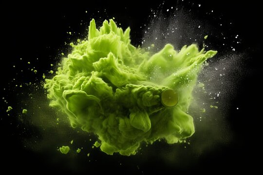 Green explosion with cloud of dust vector, with black background