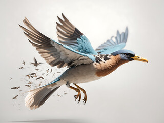 Obraz premium Flying bird with open wings on a white background