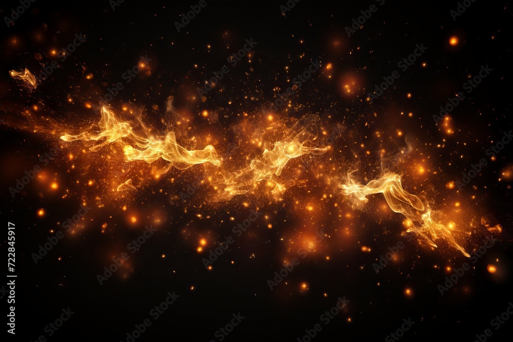 Wall mural sparks and embers flying up in the dark sky, creating a dazzling light effect on a black background