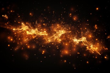 Sparks and embers flying up in the dark sky, creating a dazzling light effect on a black background
