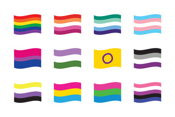LGBTQIA pride flag flat design icon set. Pride month concept.