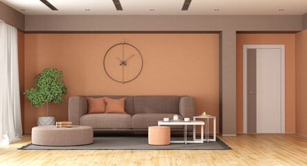 Brown and peach fuzz modern living room