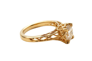 Gold wedding ring with a diamond, cut out - stock png.
