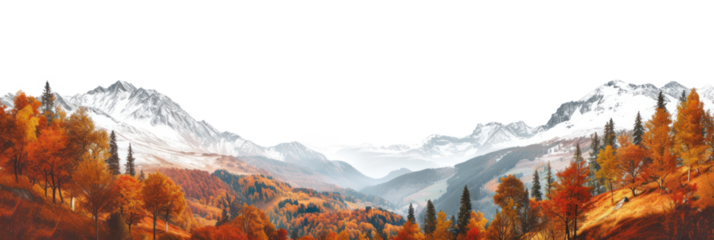Panorama of a mountain autumn landscape, cut out - stock png.