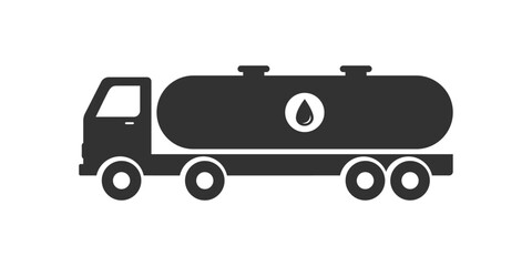 Tank truck icon. Gasoline fuel truck. Water or Fuel truck silhouette vector icon.