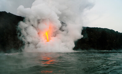 Lava falling into the sea, Kilauea volcano, Big Island, Hawaii, United States