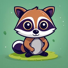 Cute Raccoon Cartoon Vector Icon Illustration. Animal Nature Icon Concept Isolated Premium Vector. Flat Cartoon Style