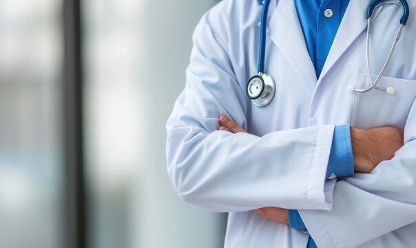 photo medical banner with doctor wearing coat. selective focus