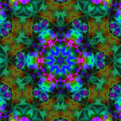 A captivating image where various media images are refracted through a kaleidoscope. psychedelic background. colorful Futuristic Background