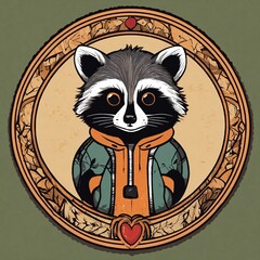 Cute Raccoon Cartoon Vector Icon Illustration. Animal Nature Icon Concept Isolated Premium Vector. Flat Cartoon Style