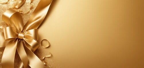 golden ribbons on golden background luxury themed wide banner with copy space area 
