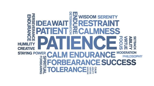 Patience animated word cloud;text design animation tag kinetic typography seamless loop.