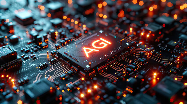 Chipset and buses connected. Concept of artificial general intelligence. AGI
