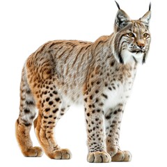 Lynx standing side view isolated on white background, photo realistic.