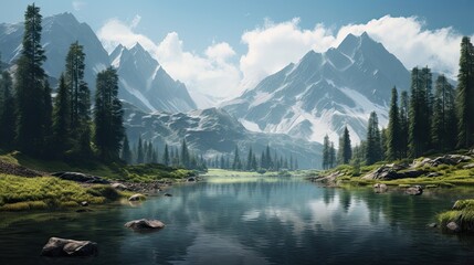 Naklejka premium Lakeside retreat with a dedicated dock for fishing and boating, offering a serene escape amidst the beauty of nature. Lakeside peace, fishing dock, boating oasis. Generated by AI.