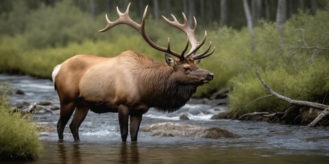 Fototapeta premium Majestic wildlife elk in a lake 