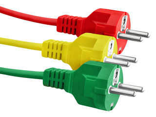 3 Power cable green red yellow isolated against white background