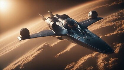 Space plane flying in the earth's orbit.