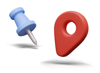 Big blue pushpin and red pin for marking location on online and offline maps