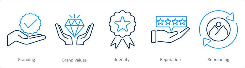 A set of 5 Branding icons as branding, brand values, identity