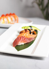 bright picture of different types of nigiri sushi