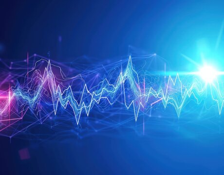 Visual of Heartbeat pulse neon blue line, EKG cardio line background. Generated AI image