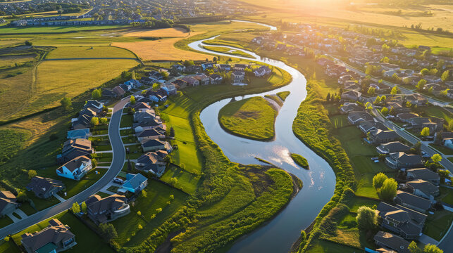 Aerial View Of Green And Yellow Agriculture Field From Above Captured During Sunrise