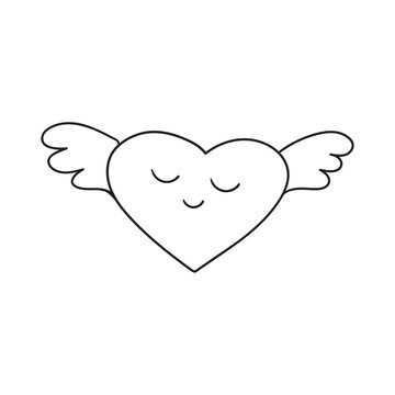Happy Valentine's Day. Love doodle icon. Heart with wings. Hand drawn illustration. Vector Clip Art