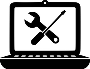 Laptop with wrench and screwdriver vector icon. filled flat sign for sign, symbol, vector, art